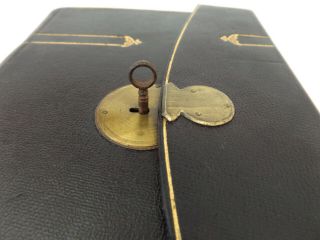 C1900 Leather Notebook Diary Brass Lock & Key Pages Gilt Ledger
