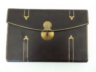 c1900 Leather Notebook DIARY Brass Lock & Key PAGES Gilt Ledger 2