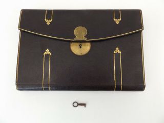 c1900 Leather Notebook DIARY Brass Lock & Key PAGES Gilt Ledger 9