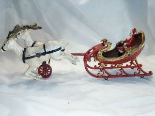 Vintage 1906 Cast Iron Hubley Two Reindeer Santa Claus Sleigh