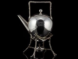 Aesthetic Movement Naturalistic Silver Plated Spirit Kettle