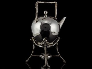 Aesthetic Movement Naturalistic Silver Plated Spirit Kettle 3