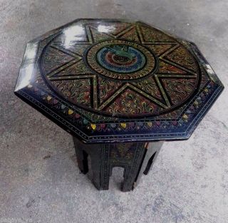 Antique Burmese Octagonal Hand Crafted Multi Colur Lacquer Side Tea Table
