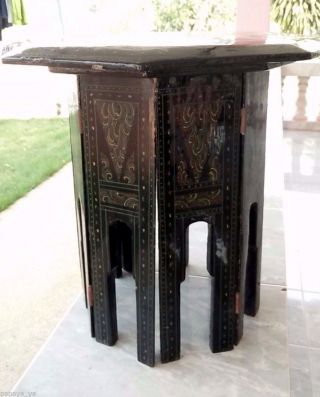 Antique Burmese Octagonal Hand Crafted Multi Colur Lacquer Side Tea Table 3