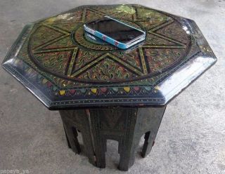 Antique Burmese Octagonal Hand Crafted Multi Colur Lacquer Side Tea Table 4
