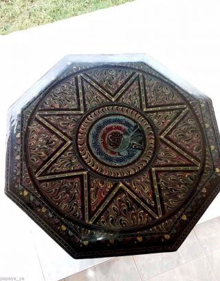 Antique Burmese Octagonal Hand Crafted Multi Colur Lacquer Side Tea Table 5