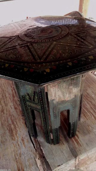 Antique Burmese Octagonal Hand Crafted Multi Colur Lacquer Side Tea Table 8