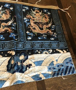 Antique Chinese Hand Embroidered Gold Thread DRAGON Banner Panel Wall Hanging 11