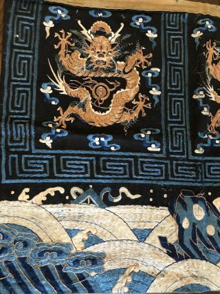 Antique Chinese Hand Embroidered Gold Thread DRAGON Banner Panel Wall Hanging 3