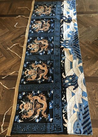 Antique Chinese Hand Embroidered Gold Thread DRAGON Banner Panel Wall Hanging 4