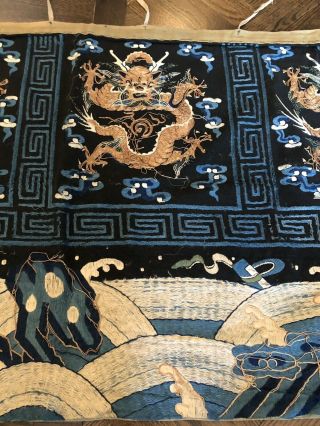 Antique Chinese Hand Embroidered Gold Thread DRAGON Banner Panel Wall Hanging 5