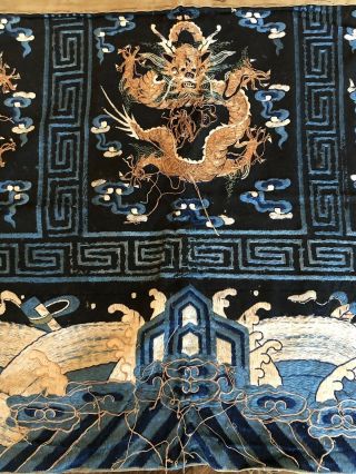 Antique Chinese Hand Embroidered Gold Thread DRAGON Banner Panel Wall Hanging 6