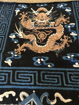 Antique Chinese Hand Embroidered Gold Thread DRAGON Banner Panel Wall Hanging 7