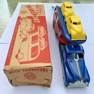 1950 ' s MARX AUTO TRANSPORT Car Hauler Complete with Yellow Cabs & Box near 4