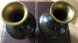 2 Pair Asian Cloisonné Brass & Enamel Black Snakeskin Design 9 “ Tall 3
