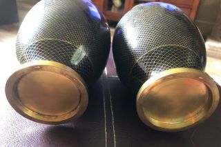2 Pair Asian Cloisonné Brass & Enamel Black Snakeskin Design 9 “ Tall 5