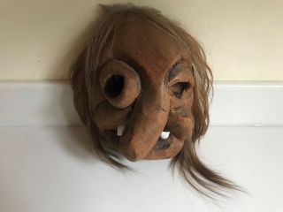 Switzerland Swiss Lotschental antique wooden hand carved mask,  real hair/teeth 5
