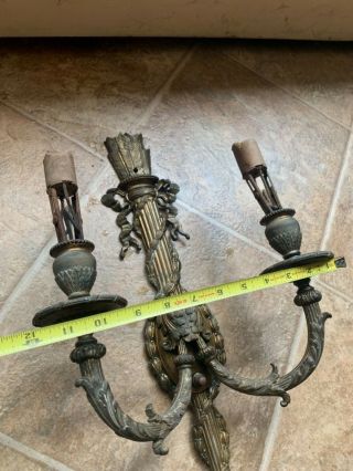 2 Vintage / Antique Victorian Cast Iron Gilded Wall Mount Sconce Light Fixtures 3