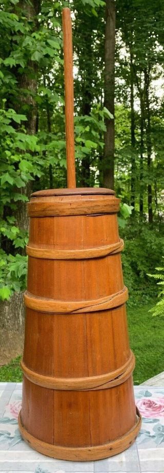 Antique Butter Churn Cedar Wood Vintage Primitive Country,  Dasher,  Lid,  31 " Tall