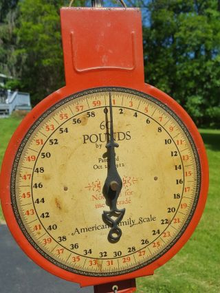 ANTIQUE AMERICAN FAMILY SCALE HANGING SCALE 60 LBS RED XLENT COND 2