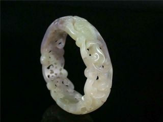 Fine Old Chinese Nephrite Celadonjade Bracelet Bangle Ruyi,  Fish In Open Relief