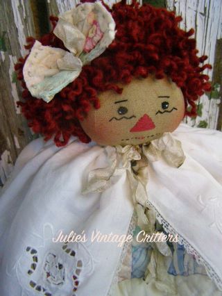 PRIMITIVE RAGGEDY ANNE,  ANTIQUE QUILT.  BIBLE VERSE.  FOLK ART RAGGEDY ANNE DOLL 6