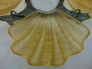 Art Deco Four Chain Opaque Glass And Copper? Ceiling Light 6