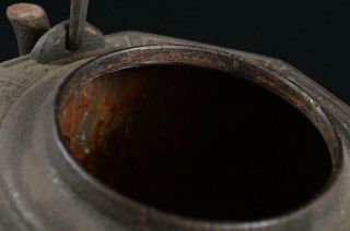 S4729: Japan XF Old Iron TEA KETTLE Teapot Tetsubin,  Ryubun - do made w/copper lid 11