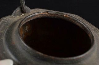 S4729: Japan XF Old Iron TEA KETTLE Teapot Tetsubin,  Ryubun - do made w/copper lid 12