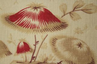 Floral Fabric Antique Pillement design French textile cotton red & neutral tones 10