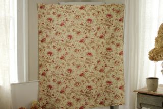 Floral Fabric Antique Pillement design French textile cotton red & neutral tones 5