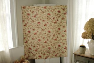 Floral Fabric Antique Pillement design French textile cotton red & neutral tones 7