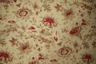 Floral Fabric Antique Pillement design French textile cotton red & neutral tones 8