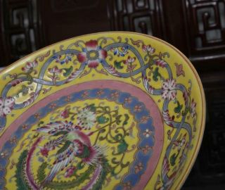 Old Rare Famille Rose Chinese Porcelain Phoenix Dish Qianlong MK W8.  27” 5