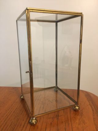 Vtg Brass & Clear Glass Display Case Box For Doll Or Collectible