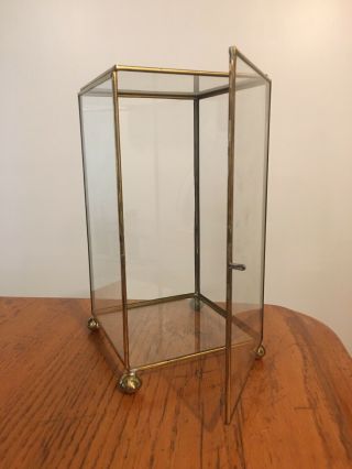 Vtg Brass & Clear Glass Display Case Box for Doll or Collectible 2