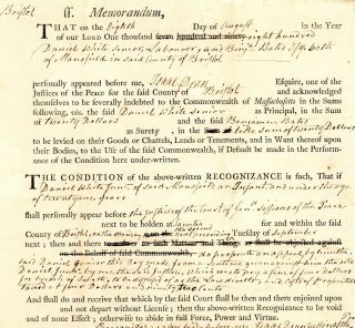 1800 Early American Document Daniel White Jr For Breach Of Sabath Blue Law No No