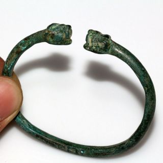 Very Rare Roman Bronze Bracelet With Panther Heads Circa 200 - 300ad - Intact