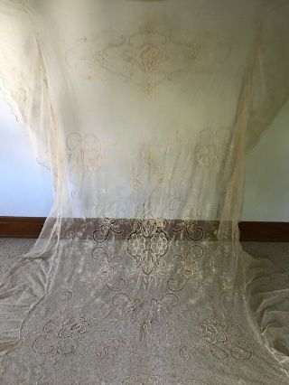 Antique 1920s Tambour Lace Bedspread 4