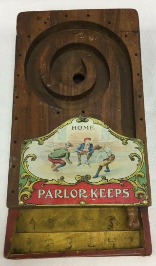 Vtg Antique Parlor Keeps Wooden Pinball Table Game E.  J.  Ingwersen Mfg.  Lyons,  Ia