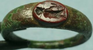 Ancient Bronze Ring With Intaglio Stone,  Figure