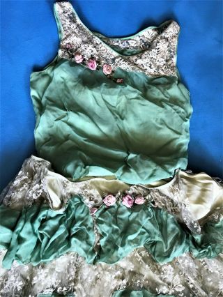 Antique French Silk Ombre Ribbon Flower Passementerie Ribbonwork Lace Trim Dress