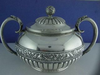 Sterling Tiffany & Co Sugar Bowl W/ Shell & Cornucopia Repousse 6434 - Circa1881