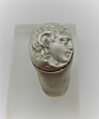 Ancient Greek Ar Silver Ring Face Of Athena Circa 400bc Very Rare
