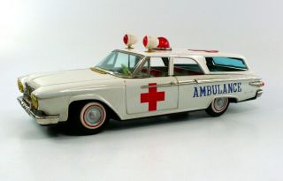 Ichiko 1961 Plymouth Tin Ambulance Friction With Lights Nr