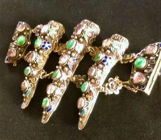 Antique Chinese Silver Gem Inlaid Nail Guards Transformed To Exquisite Bracelet