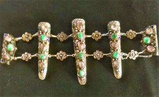 ANTIQUE CHINESE SILVER GEM INLAID NAIL GUARDS TRANSFORMED TO EXQUISITE BRACELET 2