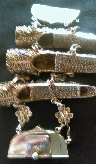 ANTIQUE CHINESE SILVER GEM INLAID NAIL GUARDS TRANSFORMED TO EXQUISITE BRACELET 7