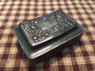 18th Century Pewter Snuff Box Hinged Lid Initials Rose Decoration & Bottom Name