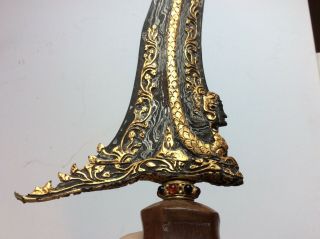 Fine Old Antique Balinese Keris Kris Sword Gold Kinatah Decorated Blade